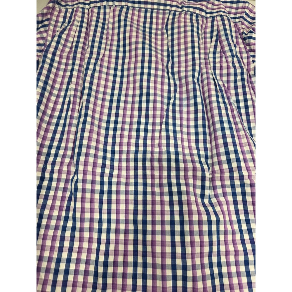 Johnston & Murphy Tailored Fit XL Purple Blue Plaid Long Sleeve Shirt Flip Cuff - Picture 9 of 9